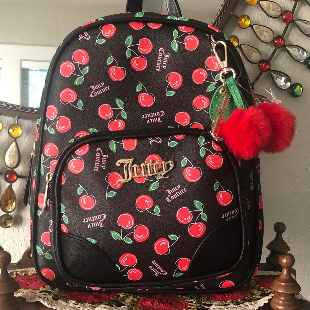 NWT Juicy Couture Cherry Girl Backpack w/ Pom Pom Charm